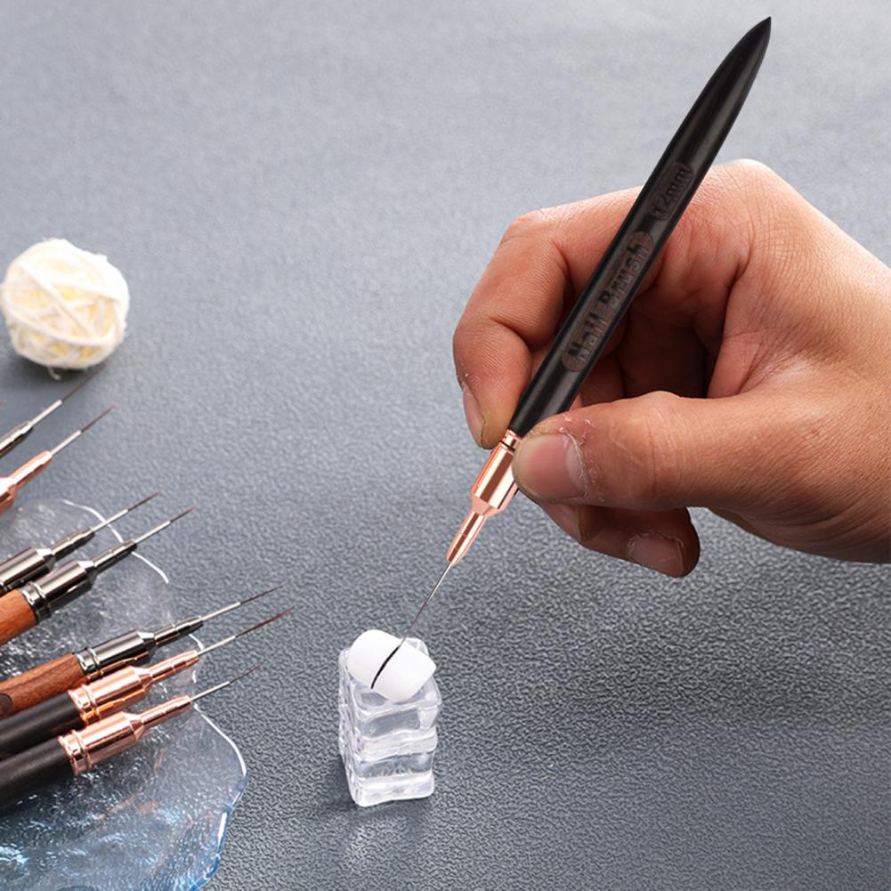 Nail Art Dotting Tool - 極細ネイルブラシ 6/9/12/15/18mm ネイルアートブラシセット 超極細ヘアライナーペン 木製ハンドル ドットツール