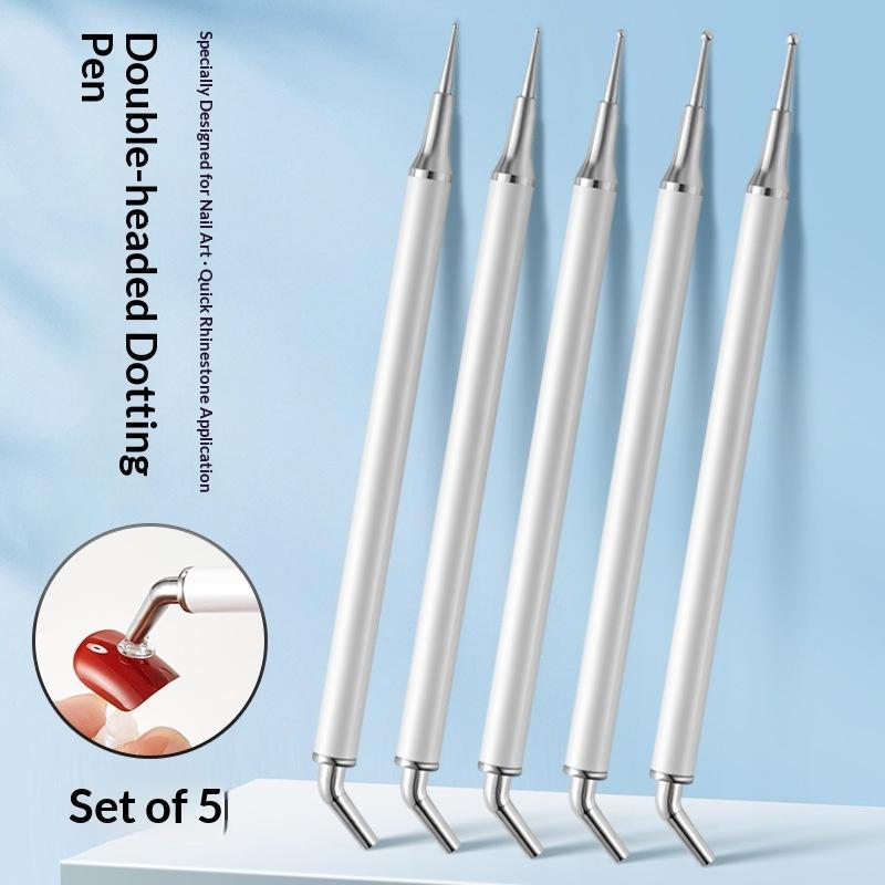 Nail Art Dotting Tool - 5 個の両端ラインストーン宝石ピッカーペンワックスチップドッティング DIY マニキュアネイルアートクラフトツール初心者向け