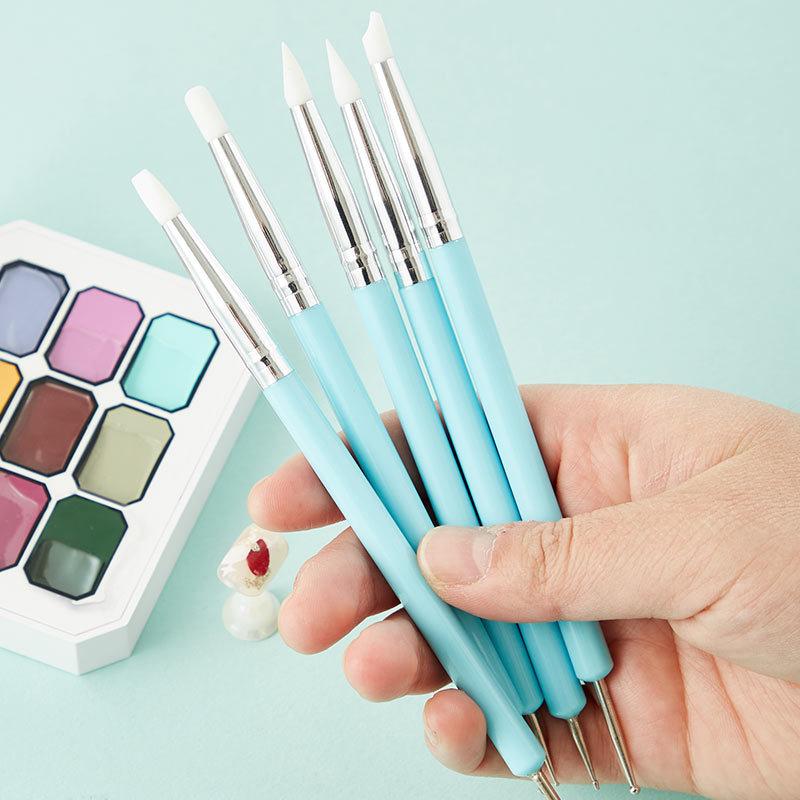 Nail Art Dotting Tool - 1/10/15 個デュアルエンドシリコーンネイルアートペンラインストーンピッカー 3D 花彫刻ドットペンマニキュアツール
