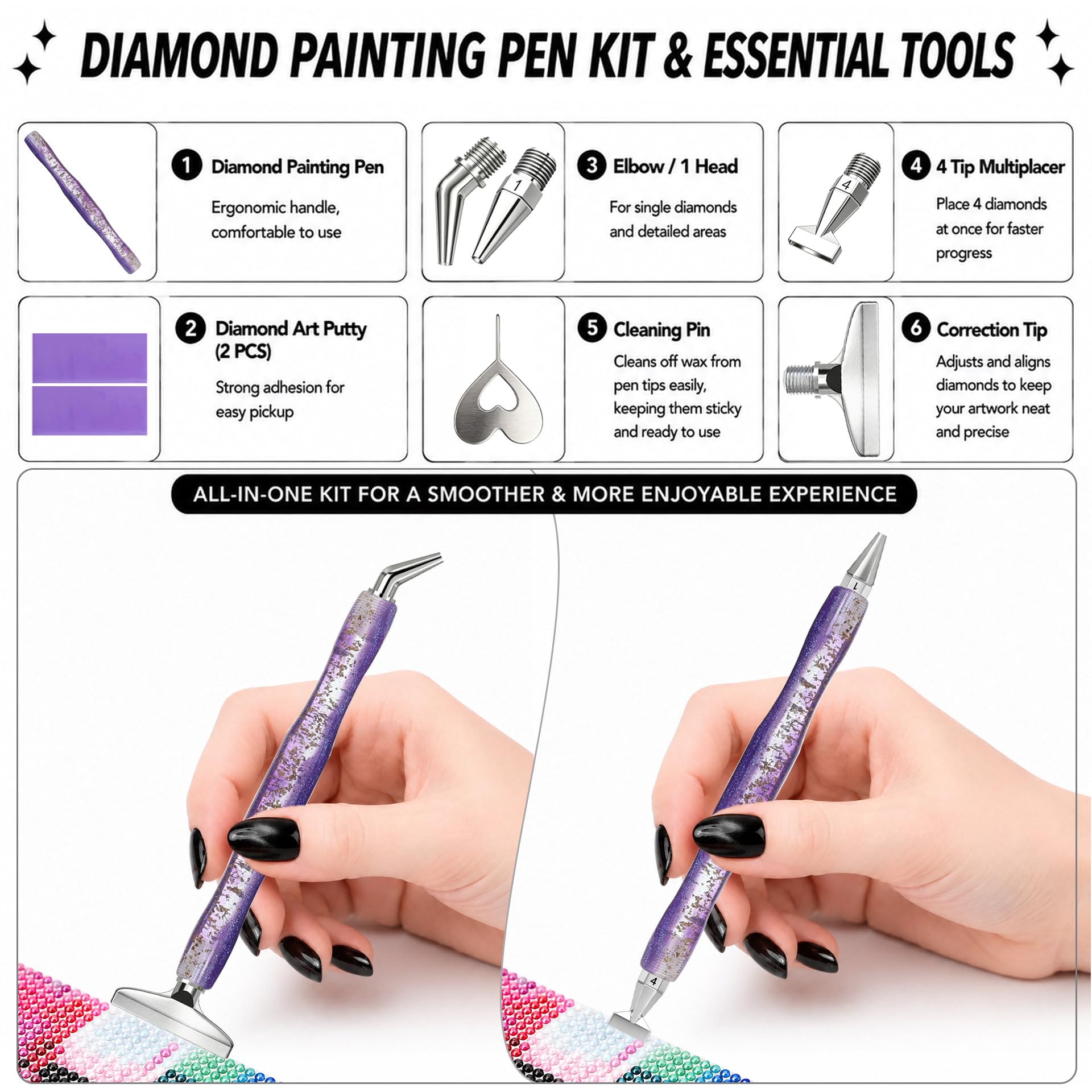ダイヤモンドペインティングアートペン、曲がったペン先、サイズ - Nail Art Dotting Tool のレビューと価格