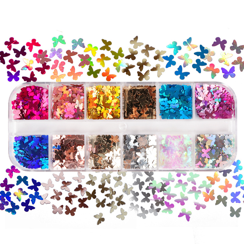 混合色の蛍光蝶キラキラまつげ延長アクセサリーネイルアートグリ - Nail Art Glossy のレビューと価格
