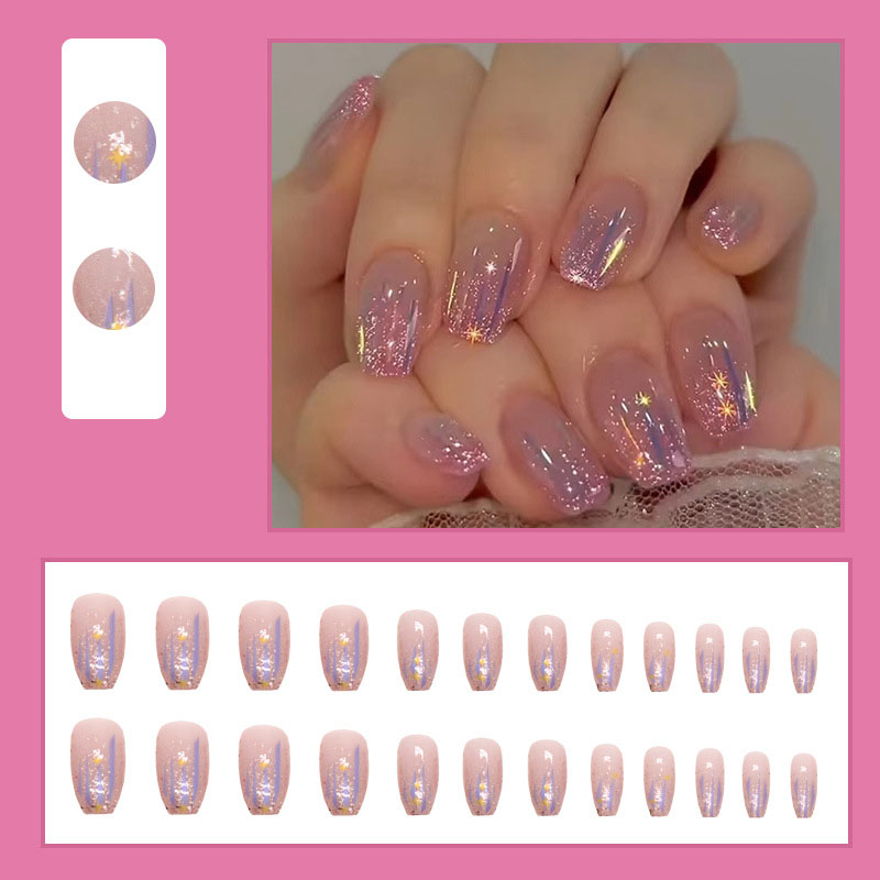 女性・女の子向けの短いつけ爪、ヌードパープルカラー、キラキラ - Nail Art Glossy のレビューと価格