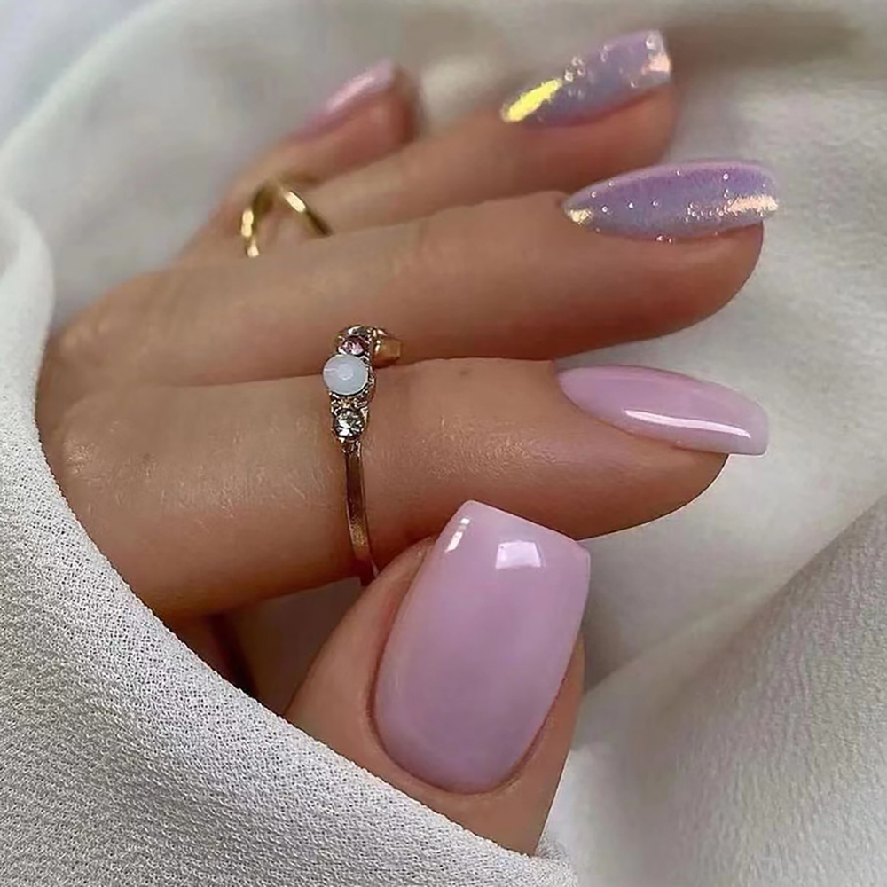 女性・女の子向けの短いつけ爪、ヌードパープルカラー、キラキラ - Nail Art Glossy のレビューと価格